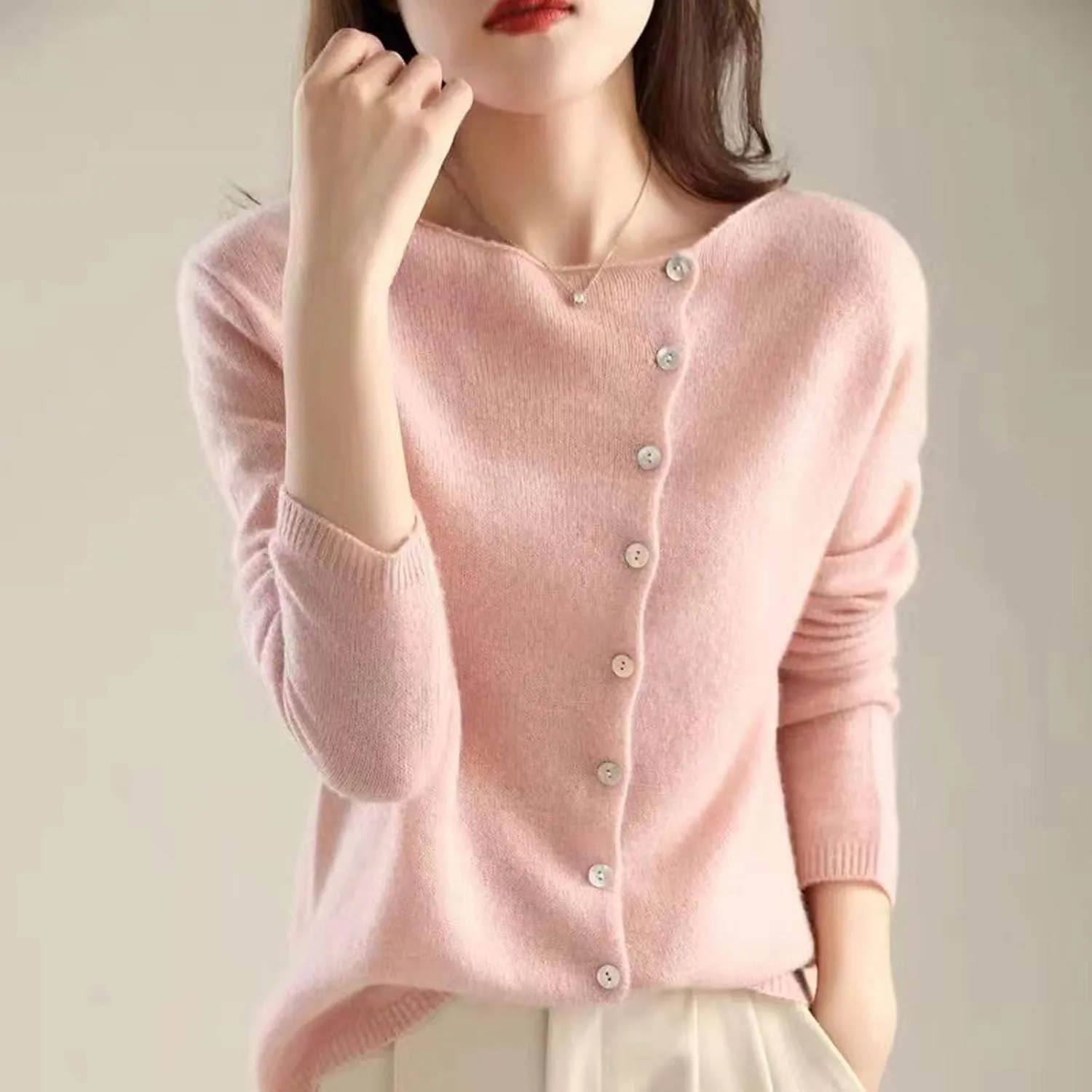 Sweaters for Women Trendy V Neck Knit Sweater Y2k Cute Button Down Shirts Basic Casual Long Sleeve Cardigan Sweaters