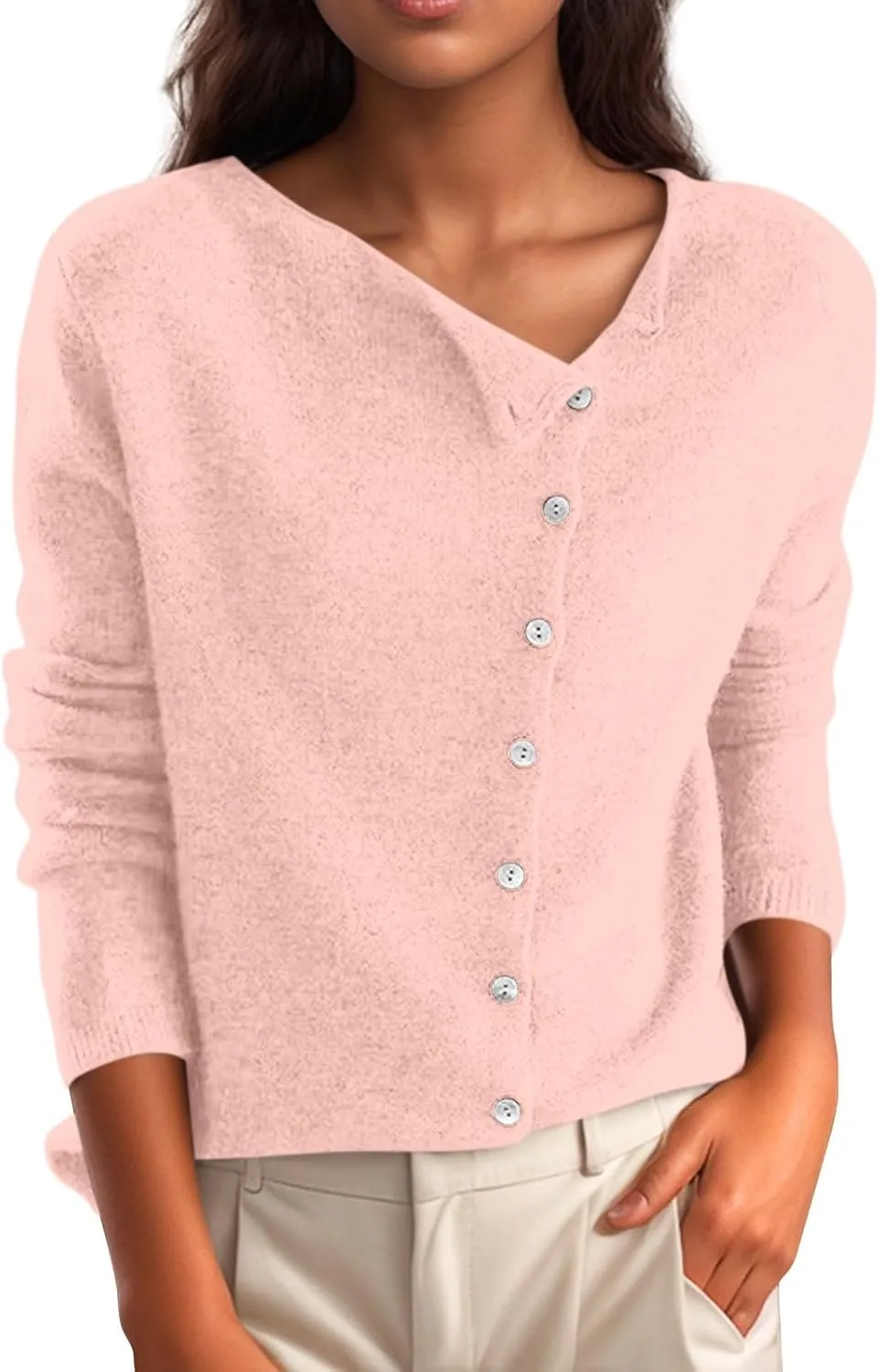 Sweaters for Women Trendy V Neck Knit Sweater Y2k Cute Button Down Shirts Basic Casual Long Sleeve Cardigan Sweaters