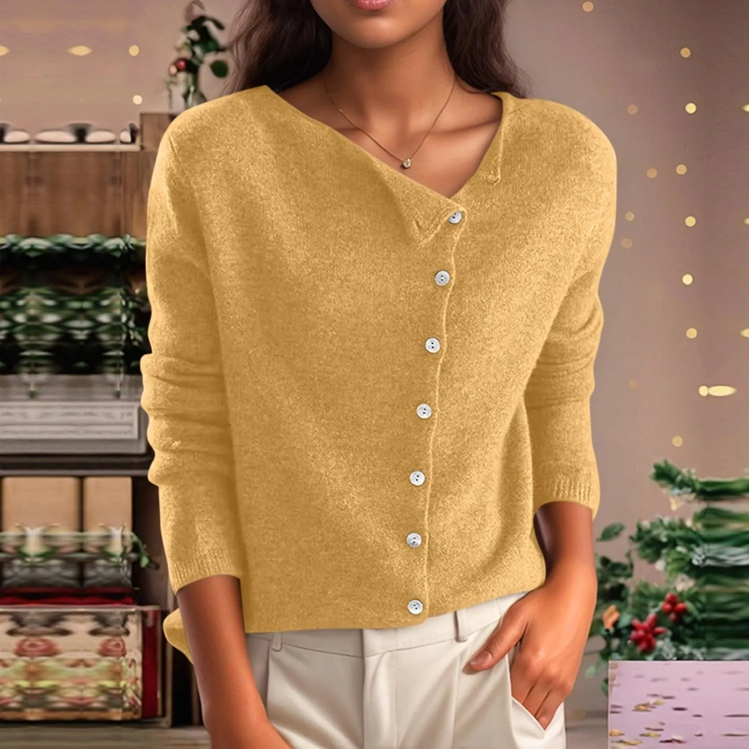 Sweaters for Women Trendy V Neck Knit Sweater Y2k Cute Button Down Shirts Basic Casual Long Sleeve Cardigan Sweaters