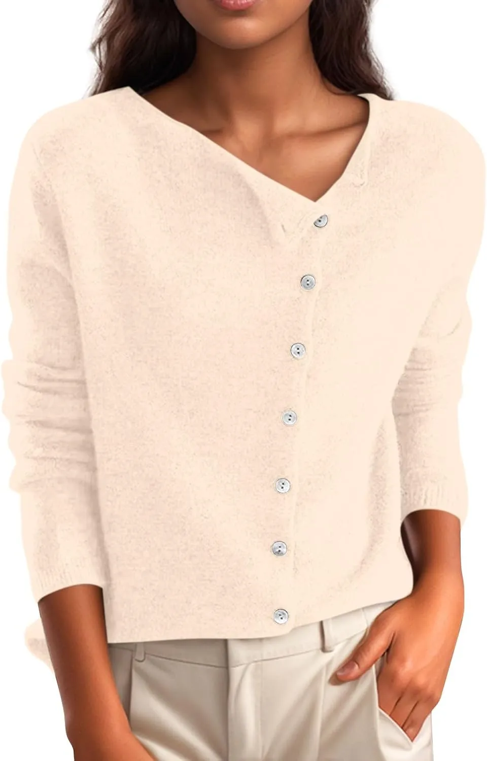 Sweaters for Women Trendy V Neck Knit Sweater Y2k Cute Button Down Shirts Basic Casual Long Sleeve Cardigan Sweaters