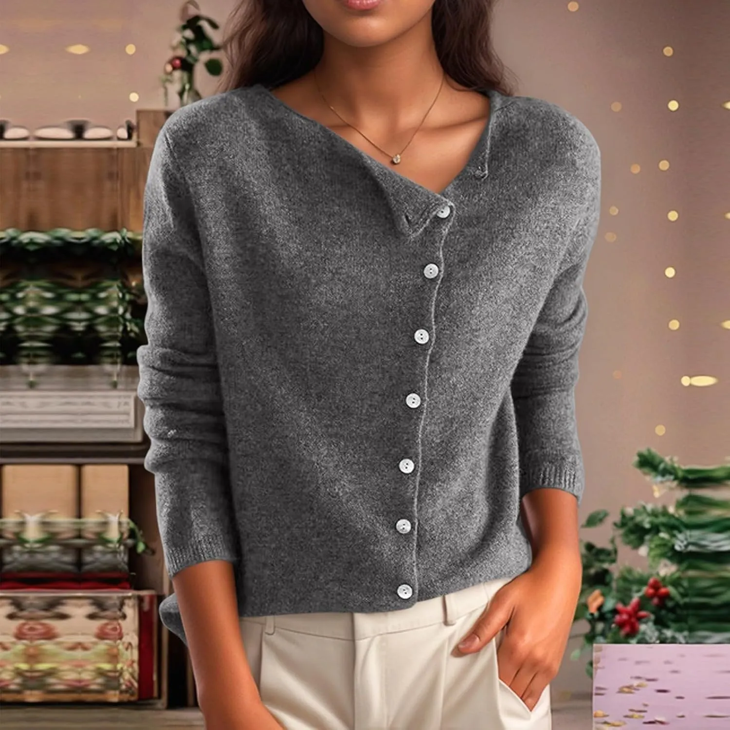 Sweaters for Women Trendy V Neck Knit Sweater Y2k Cute Button Down Shirts Basic Casual Long Sleeve Cardigan Sweaters