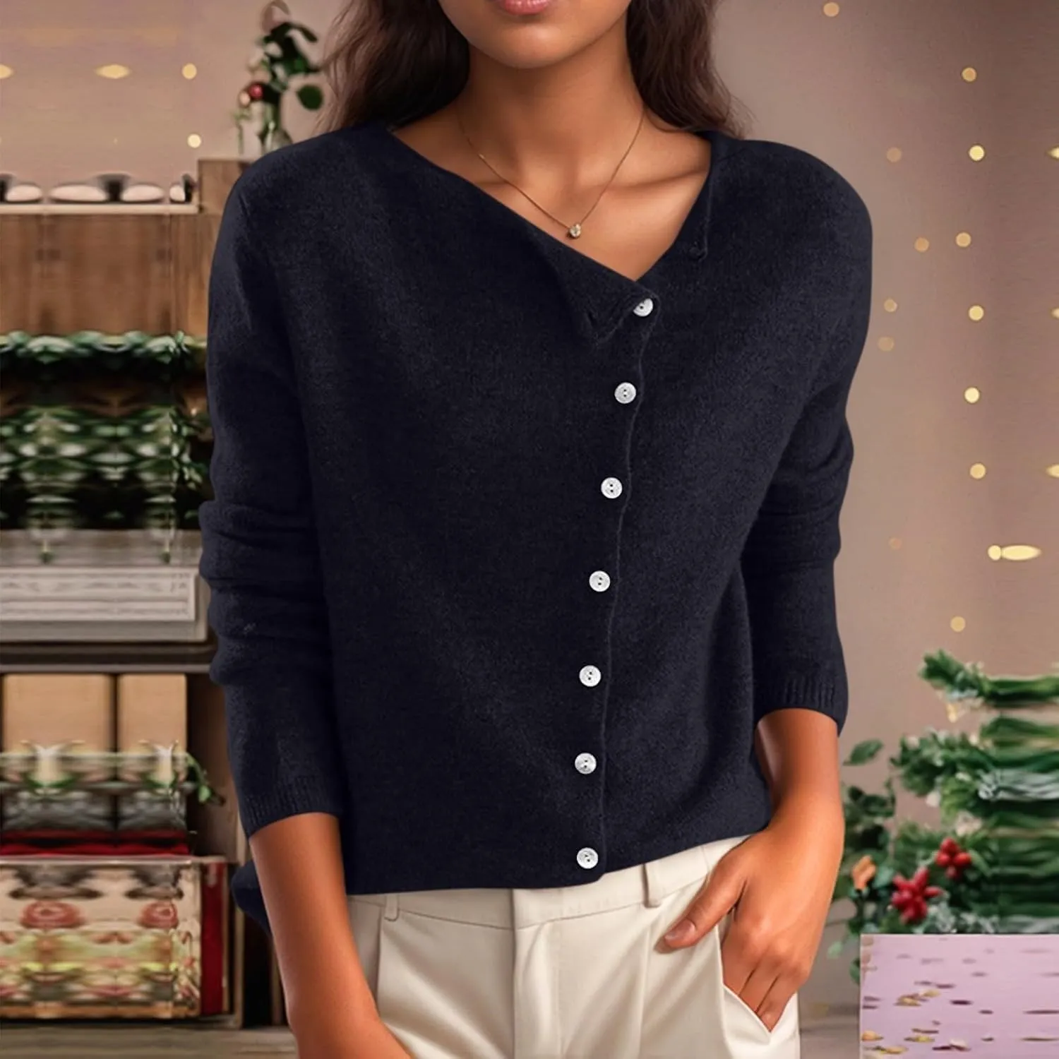 Sweaters for Women Trendy V Neck Knit Sweater Y2k Cute Button Down Shirts Basic Casual Long Sleeve Cardigan Sweaters