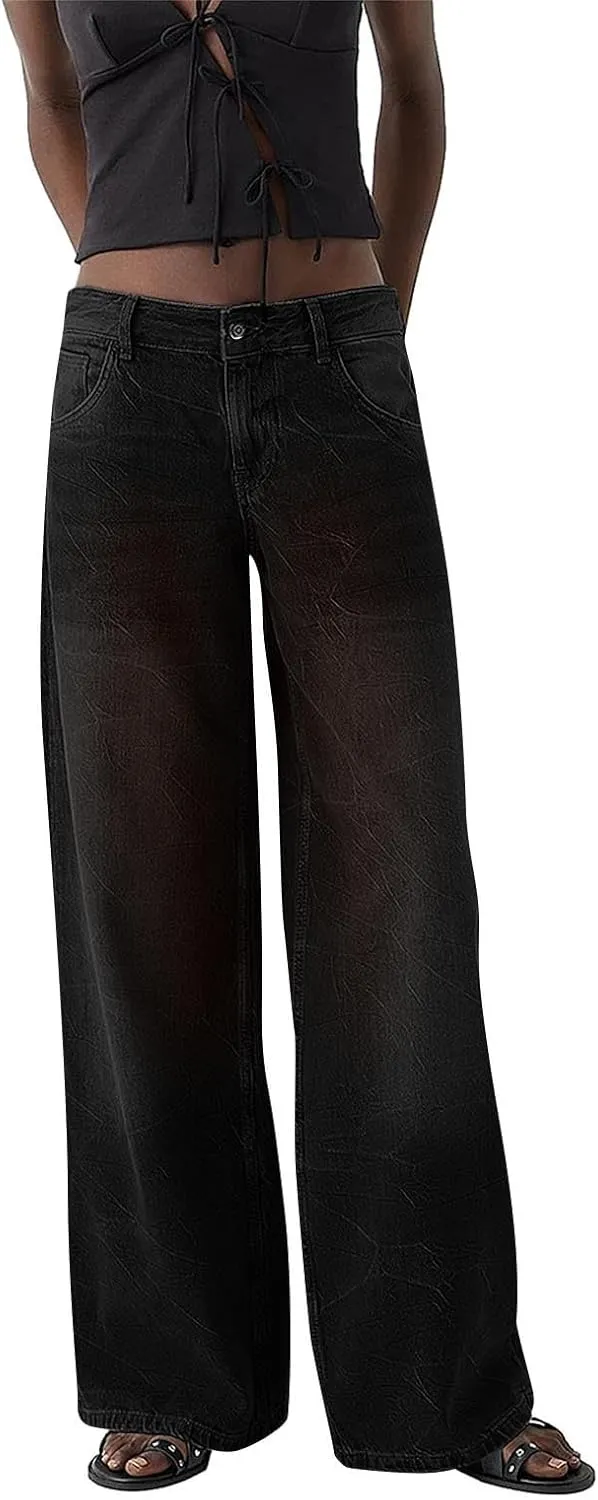 Sweatpant Jeans Boyfriend High Waited Baggy Wide Leg Jean Y2k Streetwear Retro Loose Fit Denim Pant with Pockets