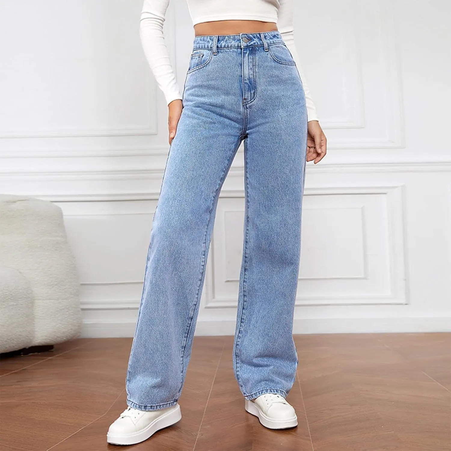 Sweatpant Jeans Boyfriend High Waited Baggy Wide Leg Jean Y2k Streetwear Retro Loose Fit Denim Pant with Pockets