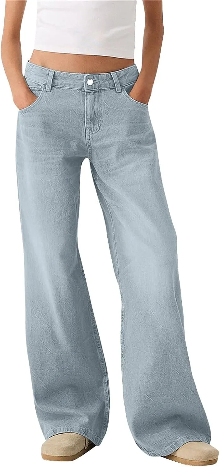 Sweatpant Jeans Boyfriend High Waited Baggy Wide Leg Jean Y2k Streetwear Retro Loose Fit Denim Pant with Pockets