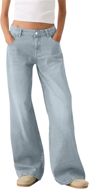 Sweatpant Jeans Boyfriend High Waited Baggy Wide Leg Jean Y2k Streetwear Retro Loose Fit Denim Pant with Pockets