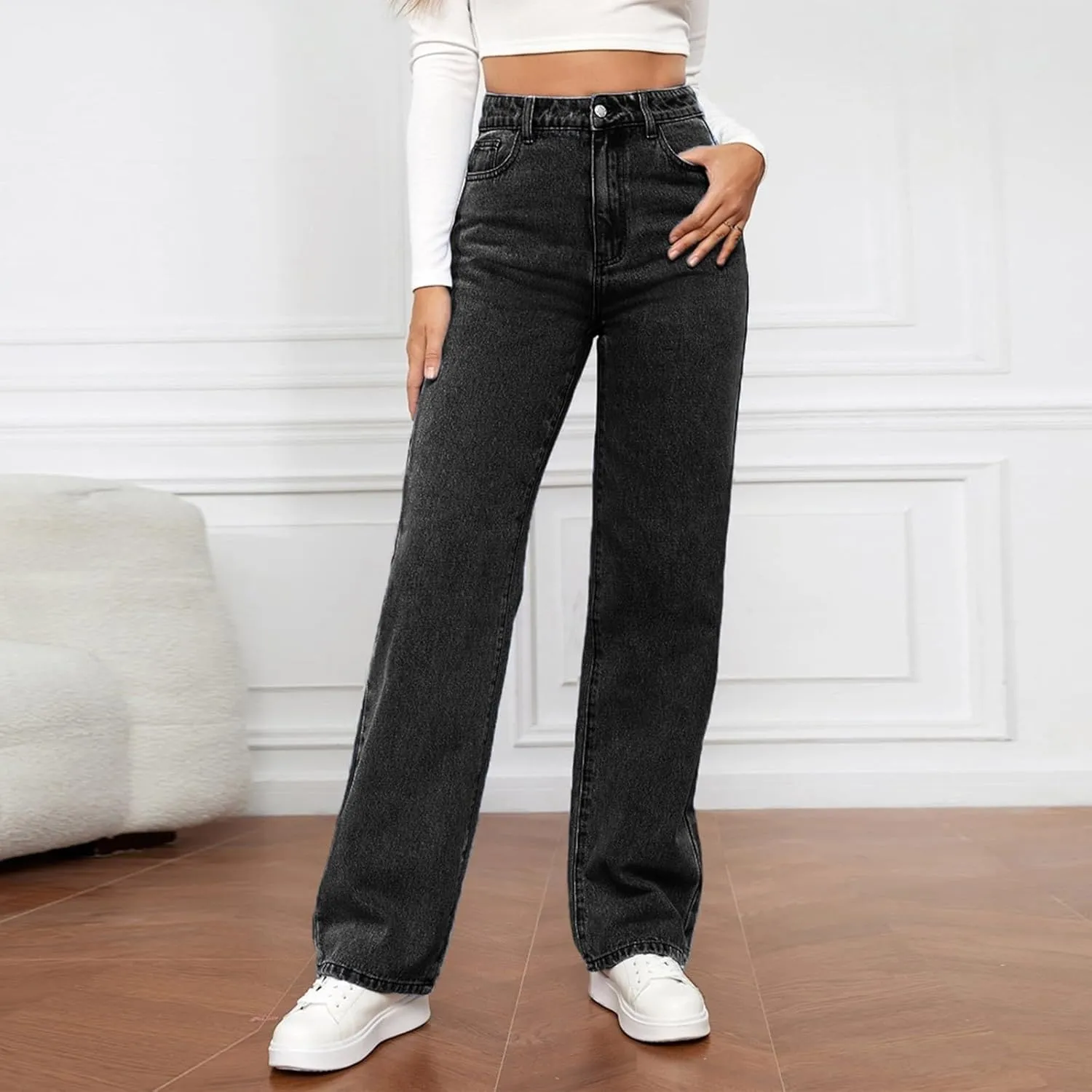 Sweatpant Jeans Boyfriend High Waited Baggy Wide Leg Jean Y2k Streetwear Retro Loose Fit Denim Pant with Pockets