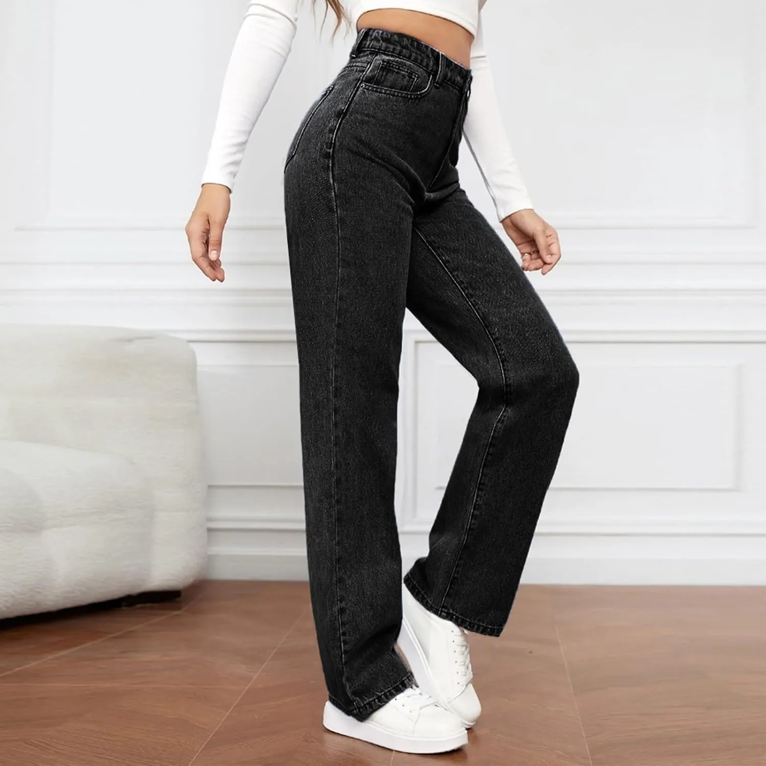 Sweatpant Jeans Boyfriend High Waited Baggy Wide Leg Jean Y2k Streetwear Retro Loose Fit Denim Pant with Pockets