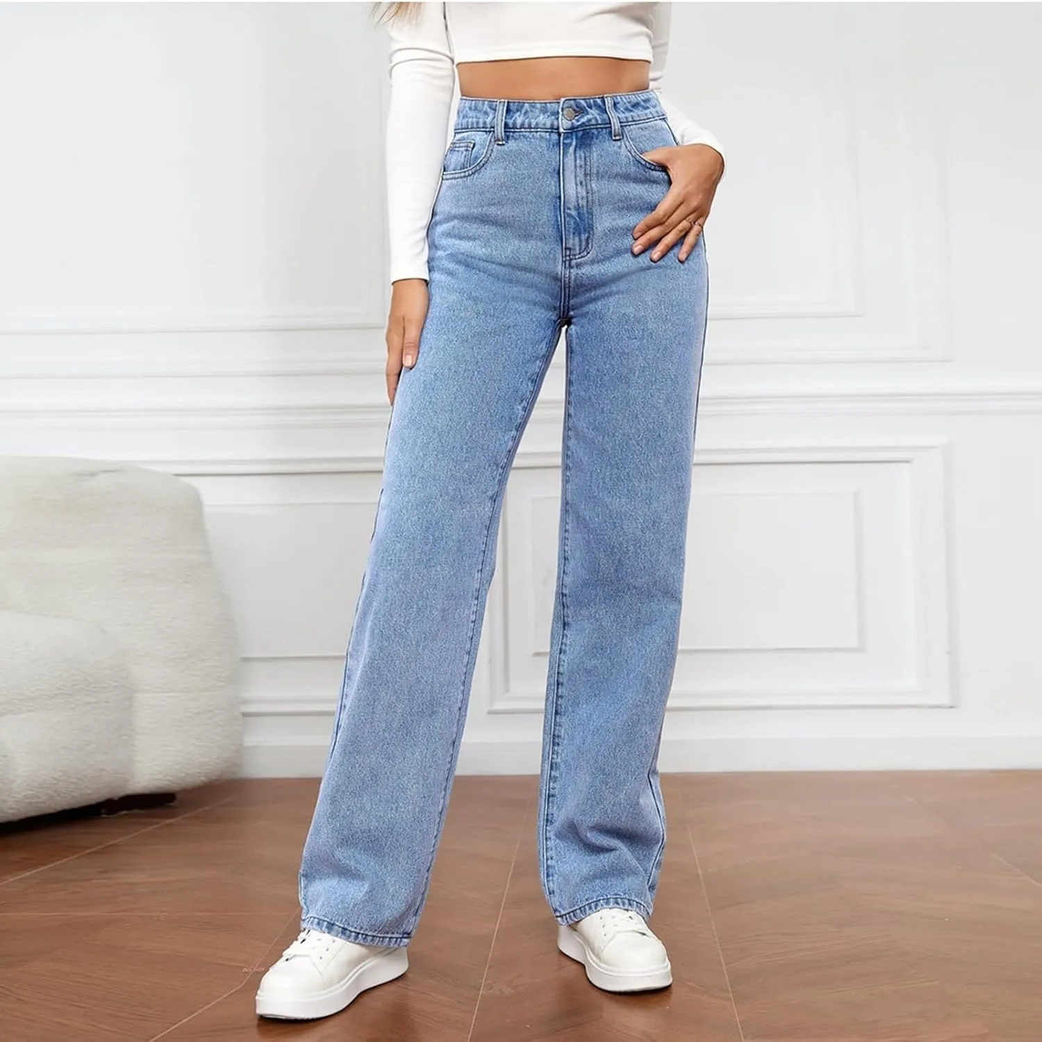 Sweatpant Jeans Boyfriend High Waited Baggy Wide Leg Jean Y2k Streetwear Retro Loose Fit Denim Pant with Pockets