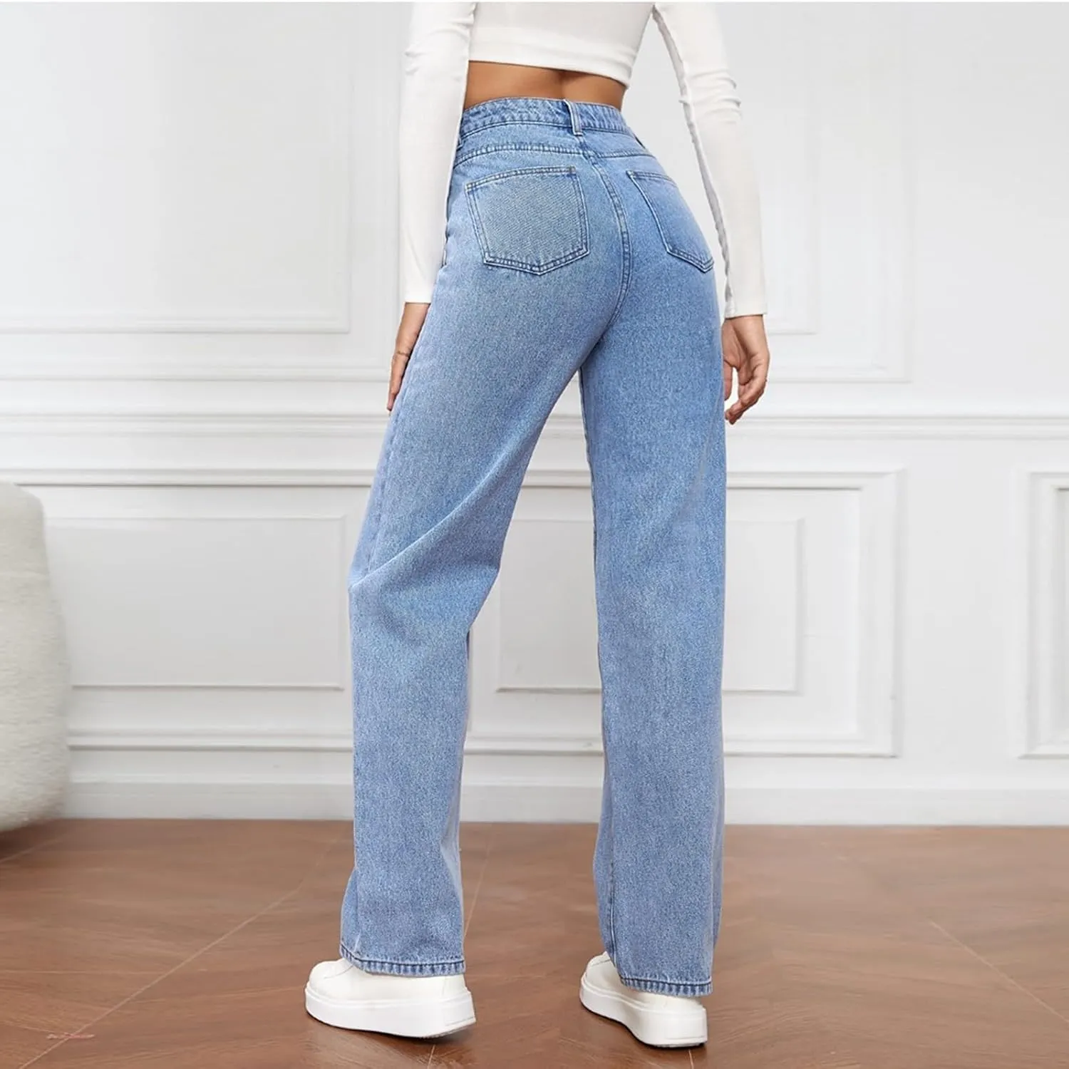 Sweatpant Jeans Boyfriend High Waited Baggy Wide Leg Jean Y2k Streetwear Retro Loose Fit Denim Pant with Pockets