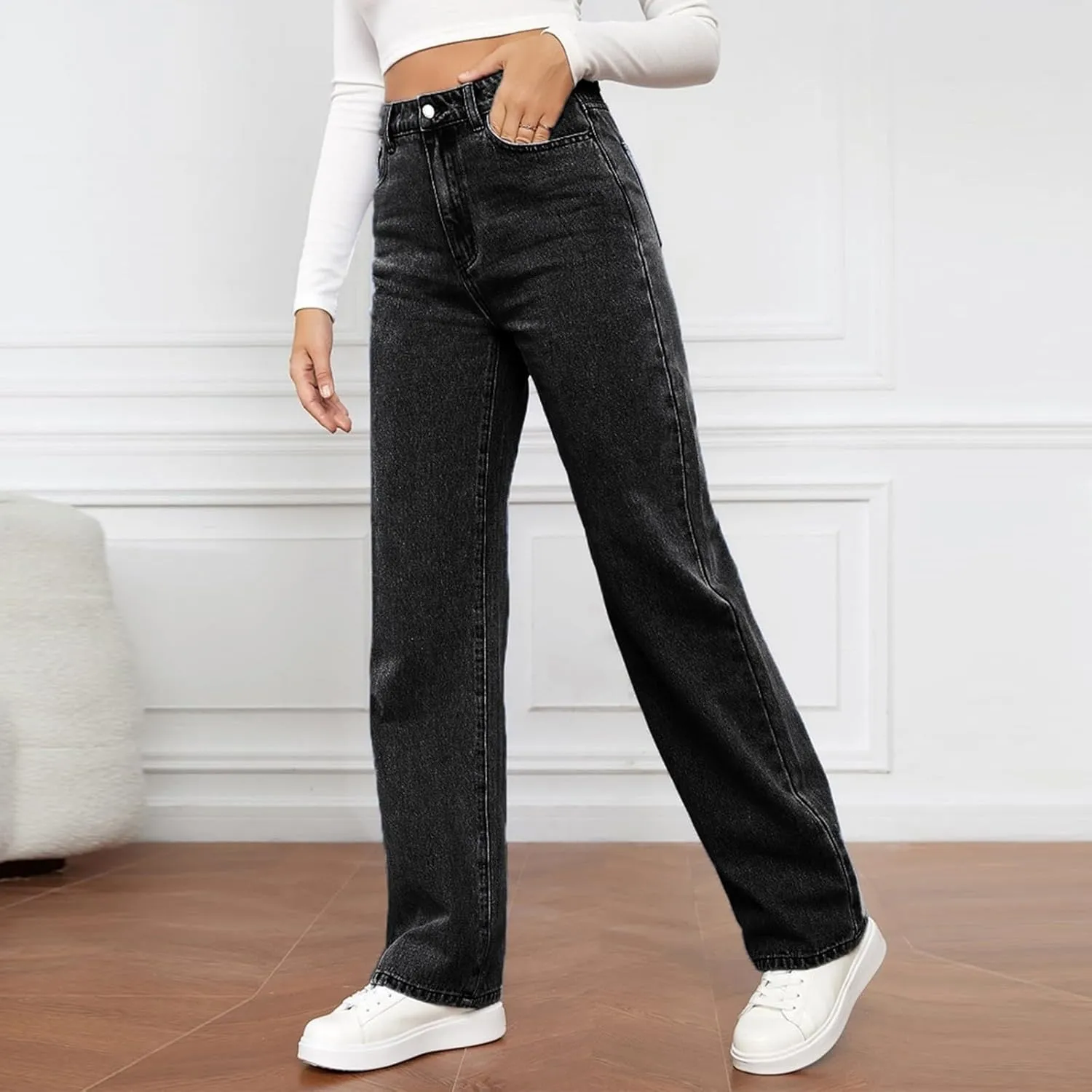 Sweatpant Jeans Boyfriend High Waited Baggy Wide Leg Jean Y2k Streetwear Retro Loose Fit Denim Pant with Pockets