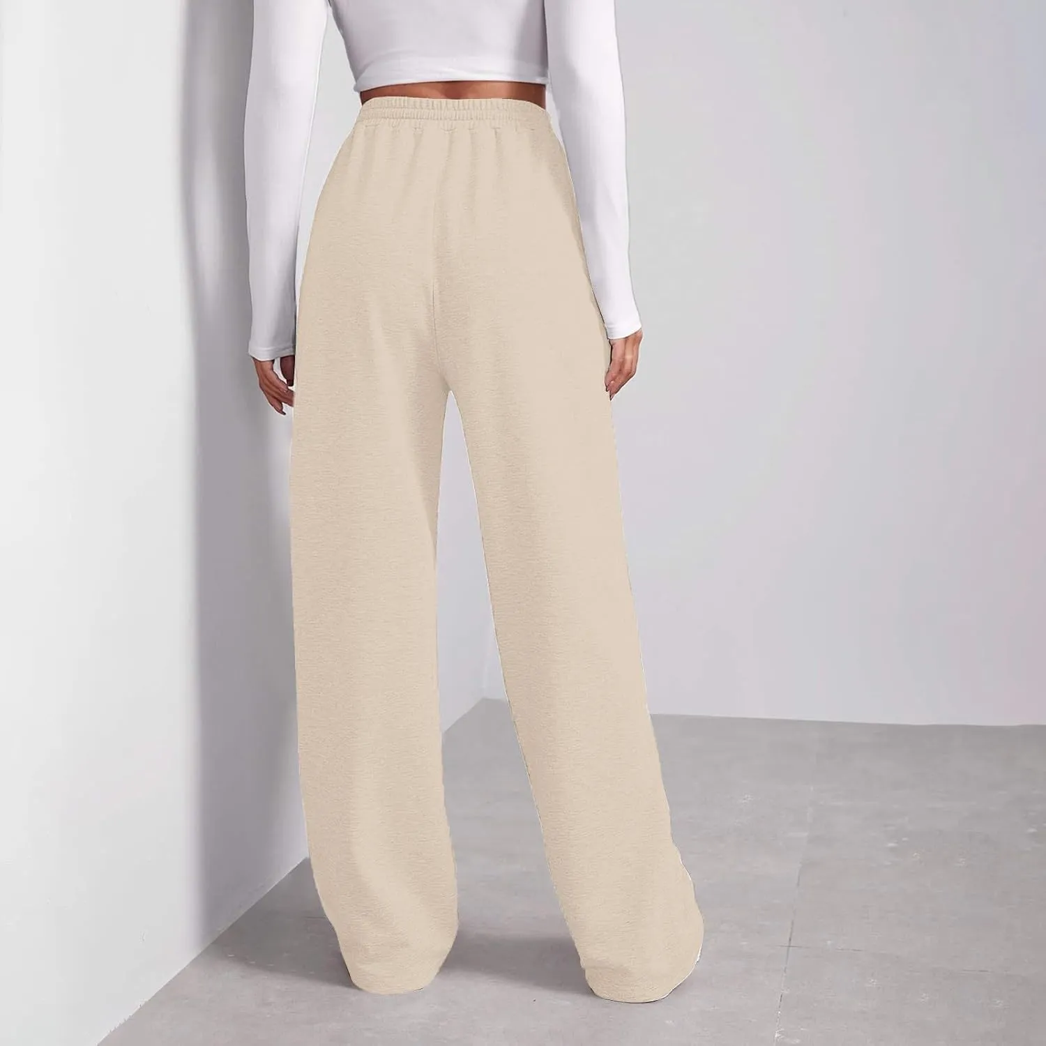 Sweatpants Elastic Waist Trousers with Pockets Solid Color Pants for Women Dressy Casual High Rise Jogger Pants