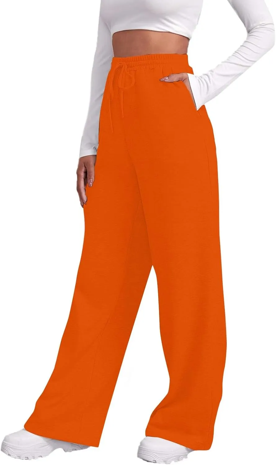 Sweatpants Elastic Waist Trousers with Pockets Solid Color Pants for Women Dressy Casual High Rise Jogger Pants