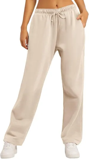 Sweatpants Elastic Waist Trousers with Pockets Solid Color Pants for Women Dressy Casual High Rise Jogger Pants