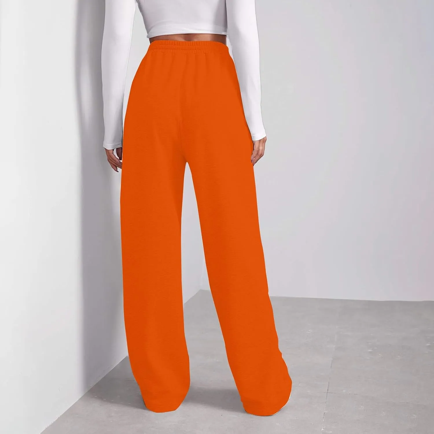 Sweatpants Elastic Waist Trousers with Pockets Solid Color Pants for Women Dressy Casual High Rise Jogger Pants