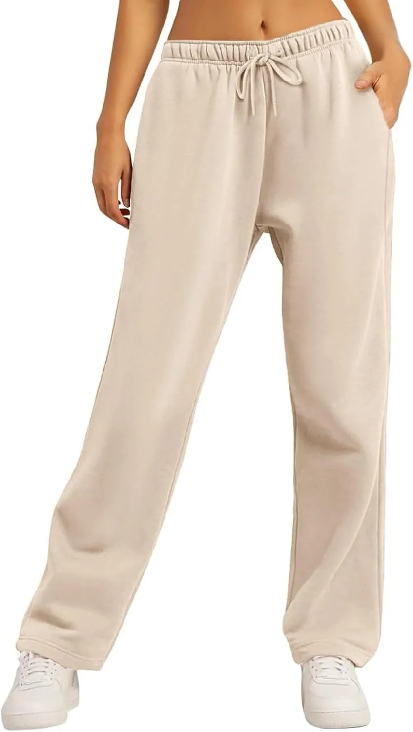 Sweatpants Elastic Waist Trousers with Pockets Solid Color Pants for Women Dressy Casual High Rise Jogger Pants