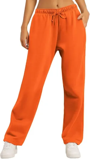 Sweatpants Elastic Waist Trousers with Pockets Solid Color Pants for Women Dressy Casual High Rise Jogger Pants