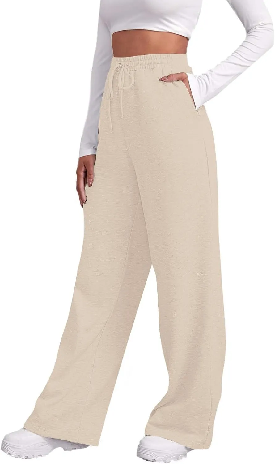 Sweatpants Elastic Waist Trousers with Pockets Solid Color Pants for Women Dressy Casual High Rise Jogger Pants