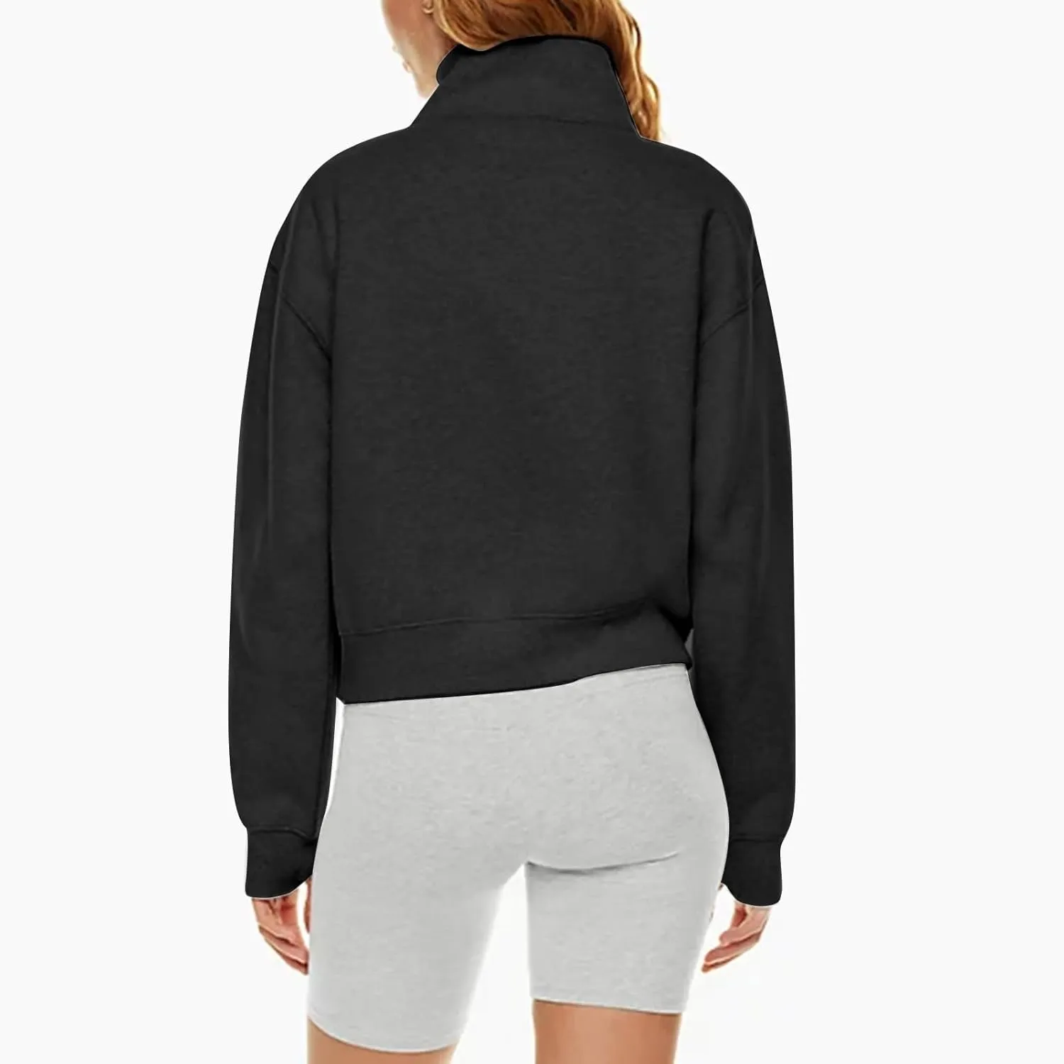 Sweatshirt for Women Half Zip Cropped Pullover Fleece Quarter Zipper Hoodies Fall Outfits Clothes Thumb Hole