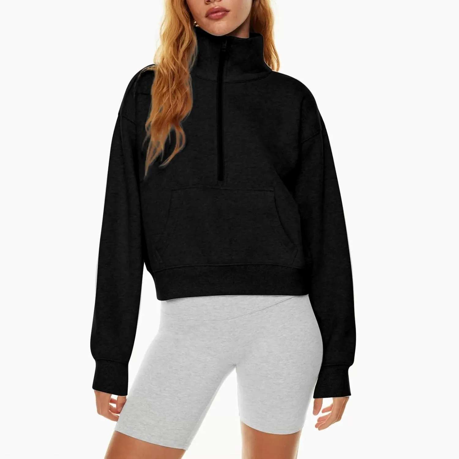 Sweatshirt for Women Half Zip Cropped Pullover Fleece Quarter Zipper Hoodies Fall Outfits Clothes Thumb Hole