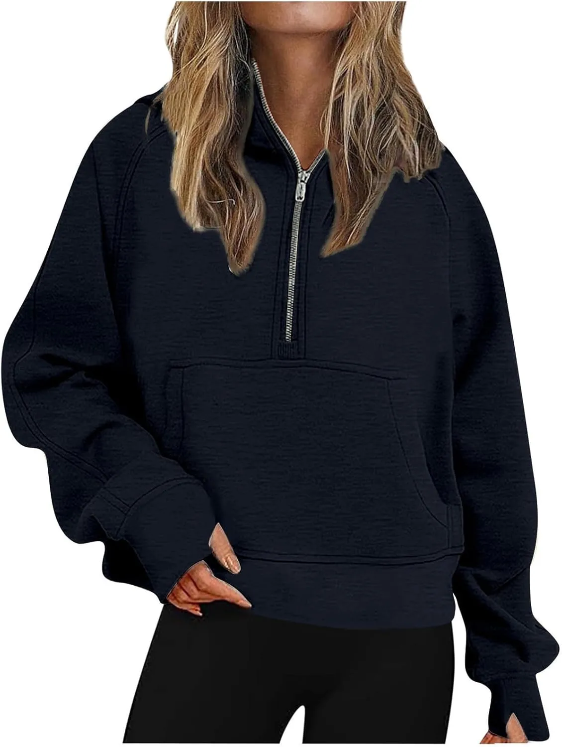 Sweatshirt for Womens Fall Fashion 2024 Half Zip Cropped Sweatshirt Pullover Fleece Quarter Zipper Hoodie Thumb Hole