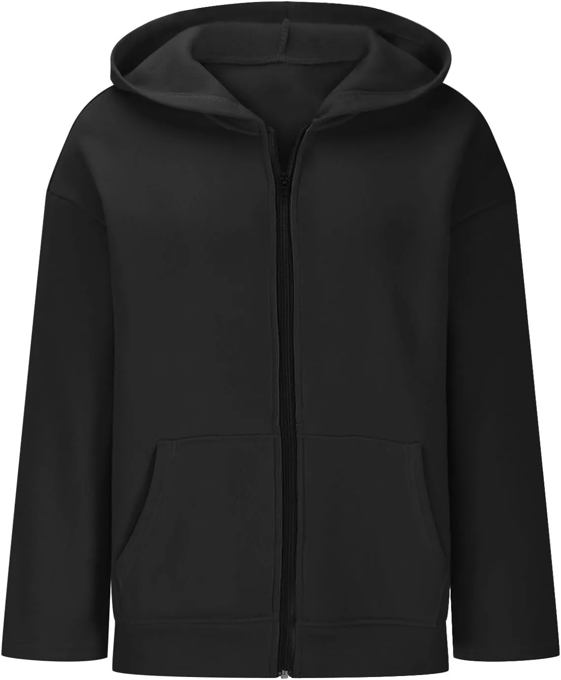 Sweatshirt Zipper Up for Women Solid Cropped 2024 Casual Trendy Loose Fit Sweater Long Sleeve Shirt with Side Pockets