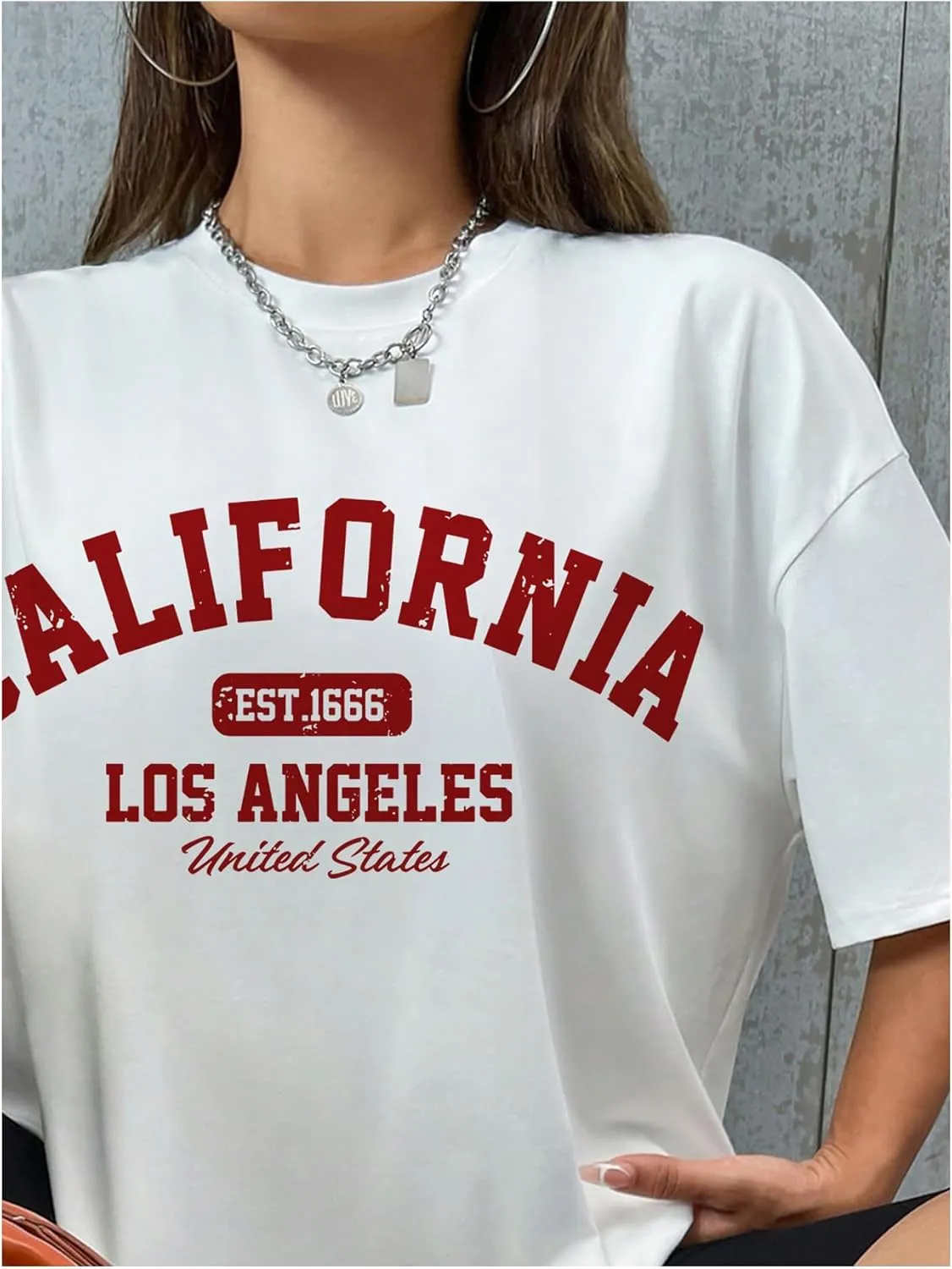 SweatyRocks Women's Letter Printed T Shirts Short Sleeve Crewneck Oversized Tees Top
