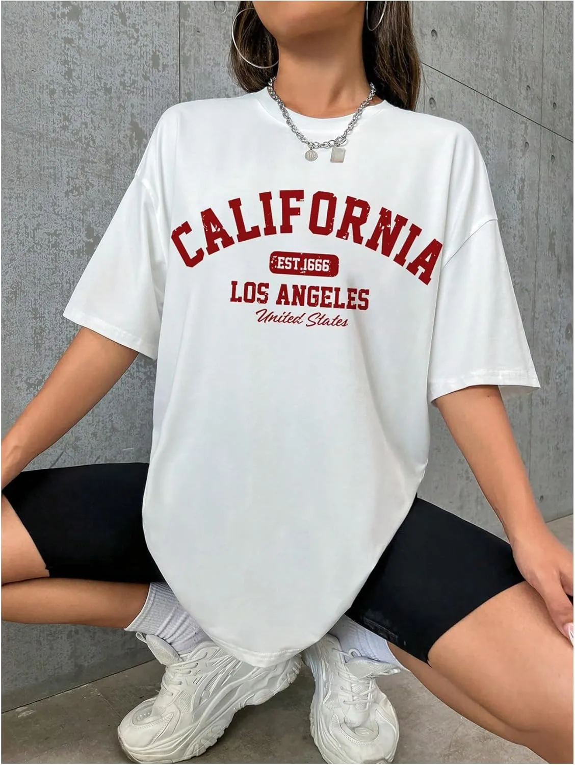 SweatyRocks Women's Letter Printed T Shirts Short Sleeve Crewneck Oversized Tees Top