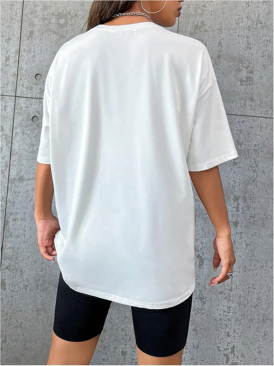 SweatyRocks Women's Letter Printed T Shirts Short Sleeve Crewneck Oversized Tees Top