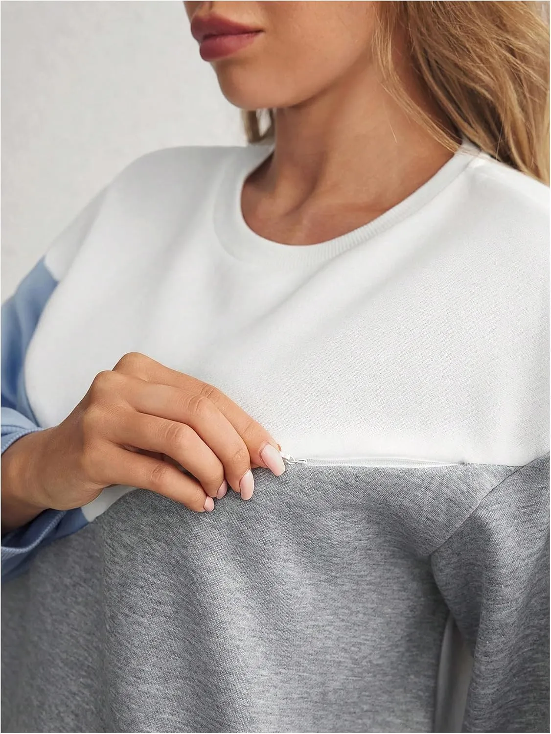 SweatyRocks Women's Maternity Color Block Sweatshirts Crewneck Zipper Nursing Pullover Tops