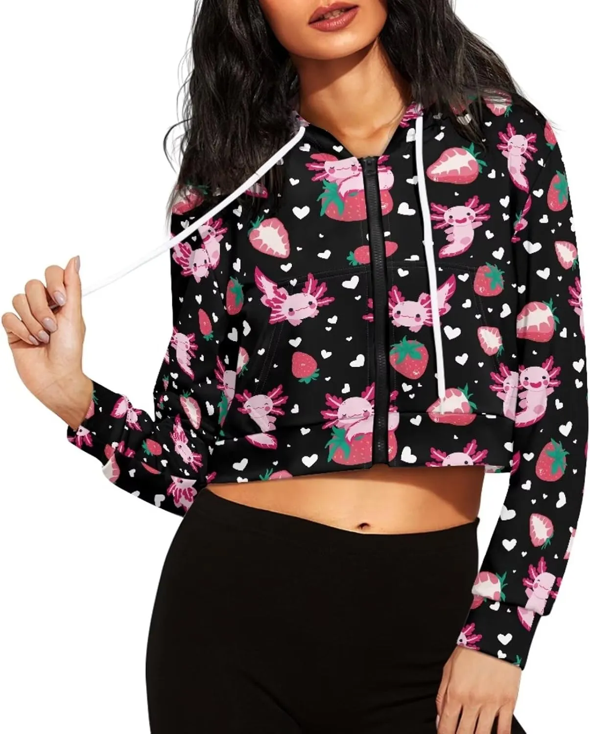 SYtrade Women's Zipper Sweatshirts Long Sleeve Cropped Hoodie with Kangaroo Pocket