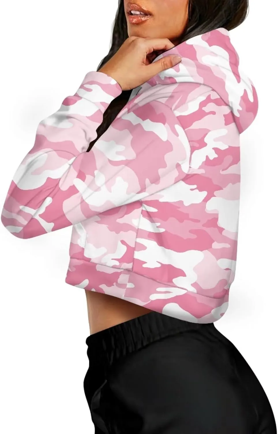 SYtrade Women's Zipper Sweatshirts Long Sleeve Cropped Hoodie with Kangaroo Pocket