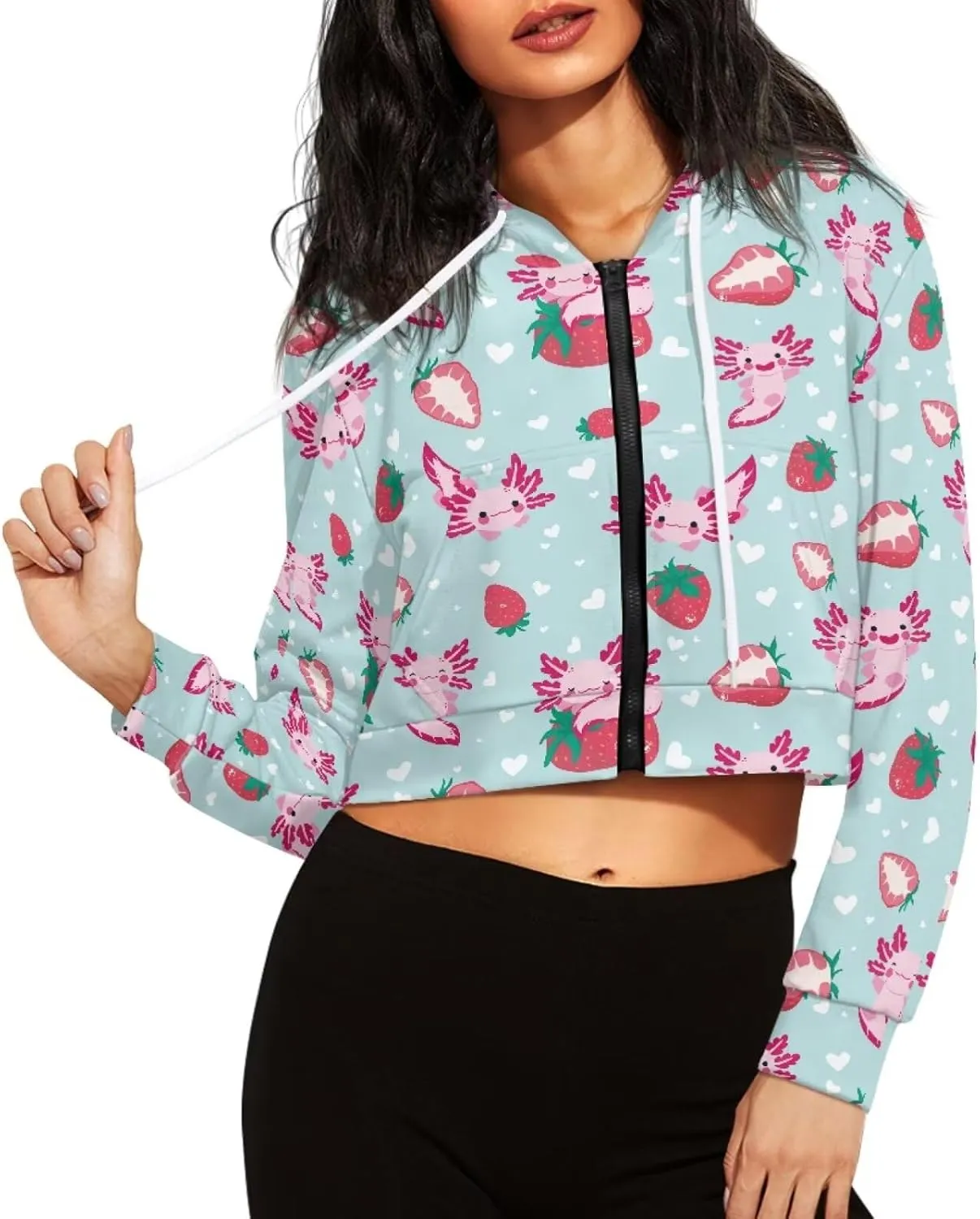 SYtrade Women's Zipper Sweatshirts Long Sleeve Cropped Hoodie with Kangaroo Pocket