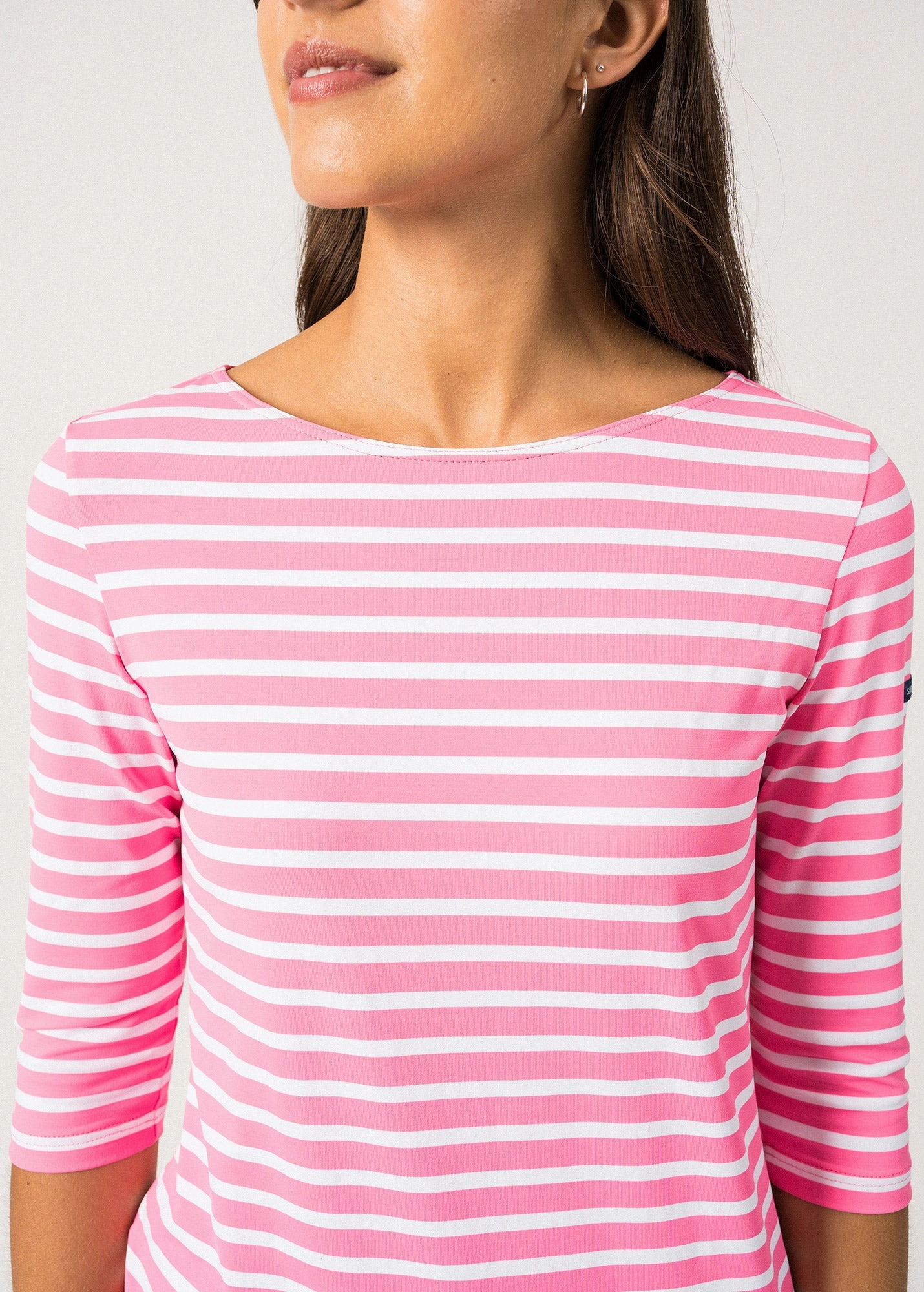 Visual Outfit Breathable Material PROPRIANO - Form-Fitting Nautical Stripe Dress | Anti-UV Stretch Fabric (HOT PINK / WHITE)