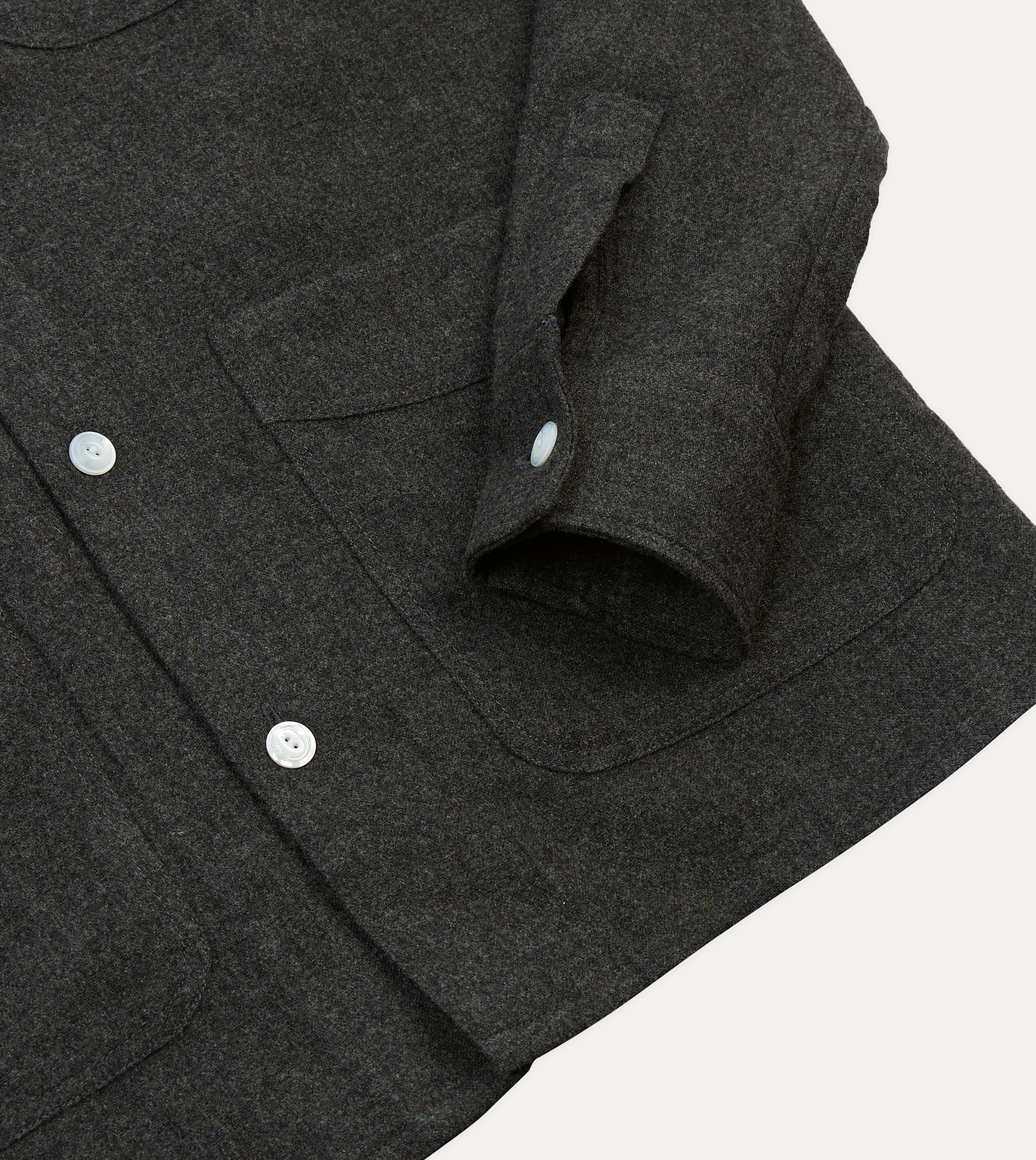 Subtle patterns Trendy Look Grey Wool Four-Pocket Camp Collar Work Shirt
