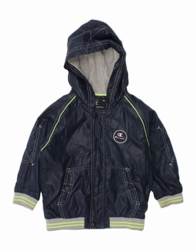 Printed CHAMPION Boys Hooded Windbreaker Jacket 2-3 Years XL  Navy Blue Polyester