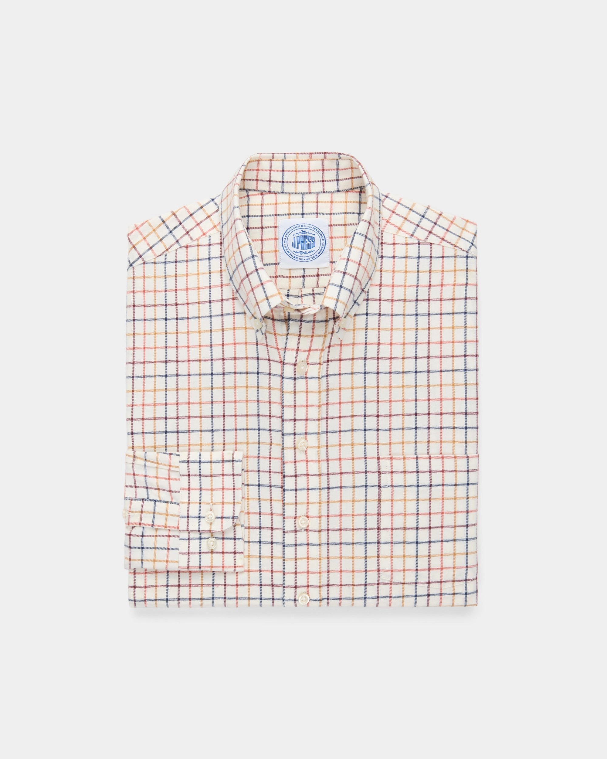 Gym Appropriate Beach Ready Tan, Rust, Burgundy & Navy Tattersall Cotton Flannel Button Down Sport Shirt - Classic Fit