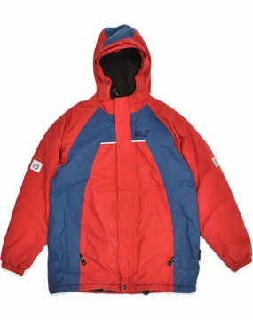 JACK WOLFSKIN Boys Graphic Hooded Windbreaker Jacket 9-10 Years Red Casual Warmth Recycled Material