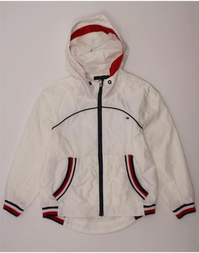 TOMMY HILFIGER Boys Graphic Hooded Rain Jacket 6-7 Years Small White Flexible Design