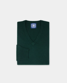 Tartan Green Lambswool V-neck Sweater Warm Knit