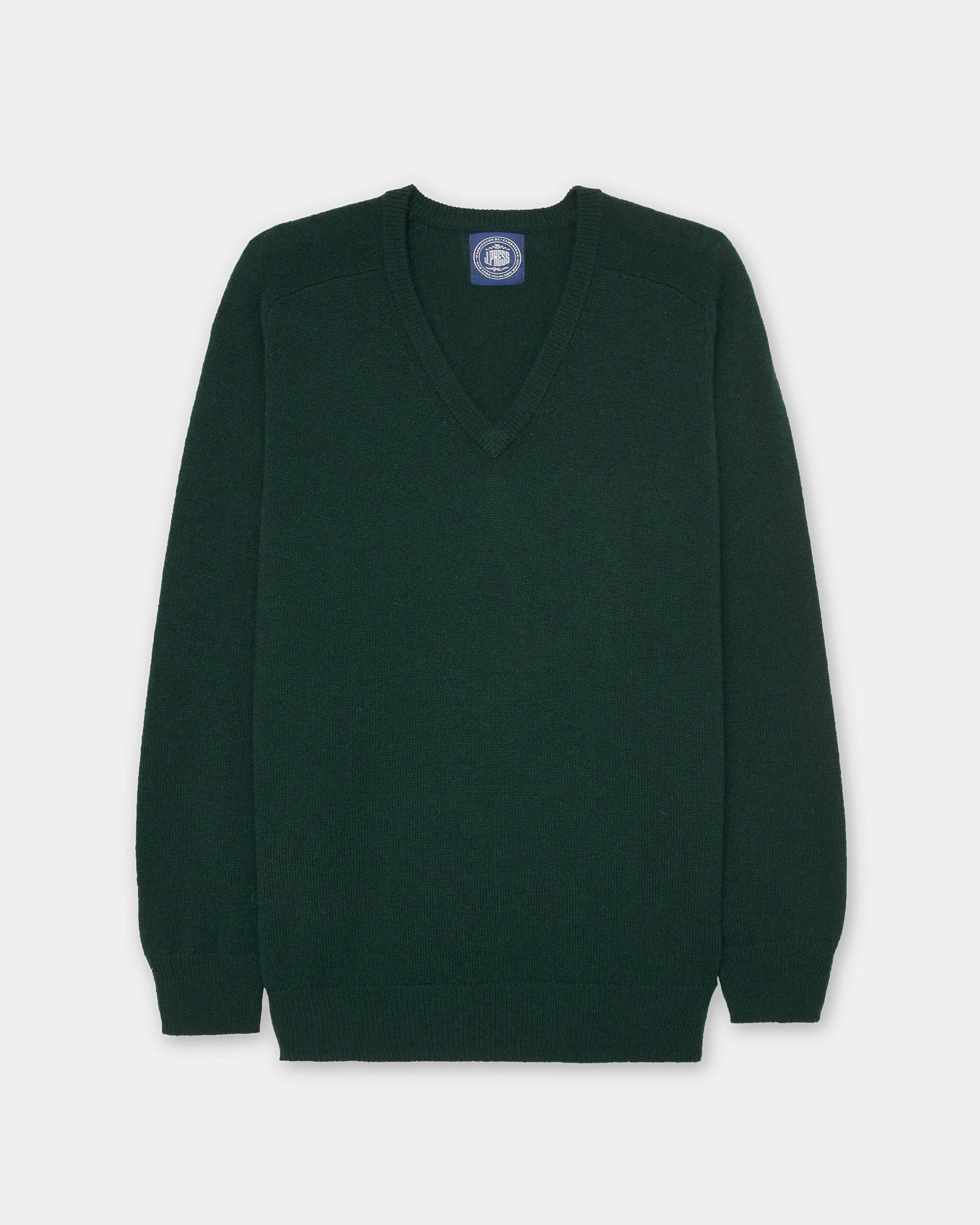 Layered Knitwear Tartan Green Lambswool V-neck Sweater
