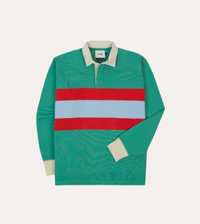 Lightweight Material Green, Blue and Red Centre Stripe Cotton Rugby Shirt