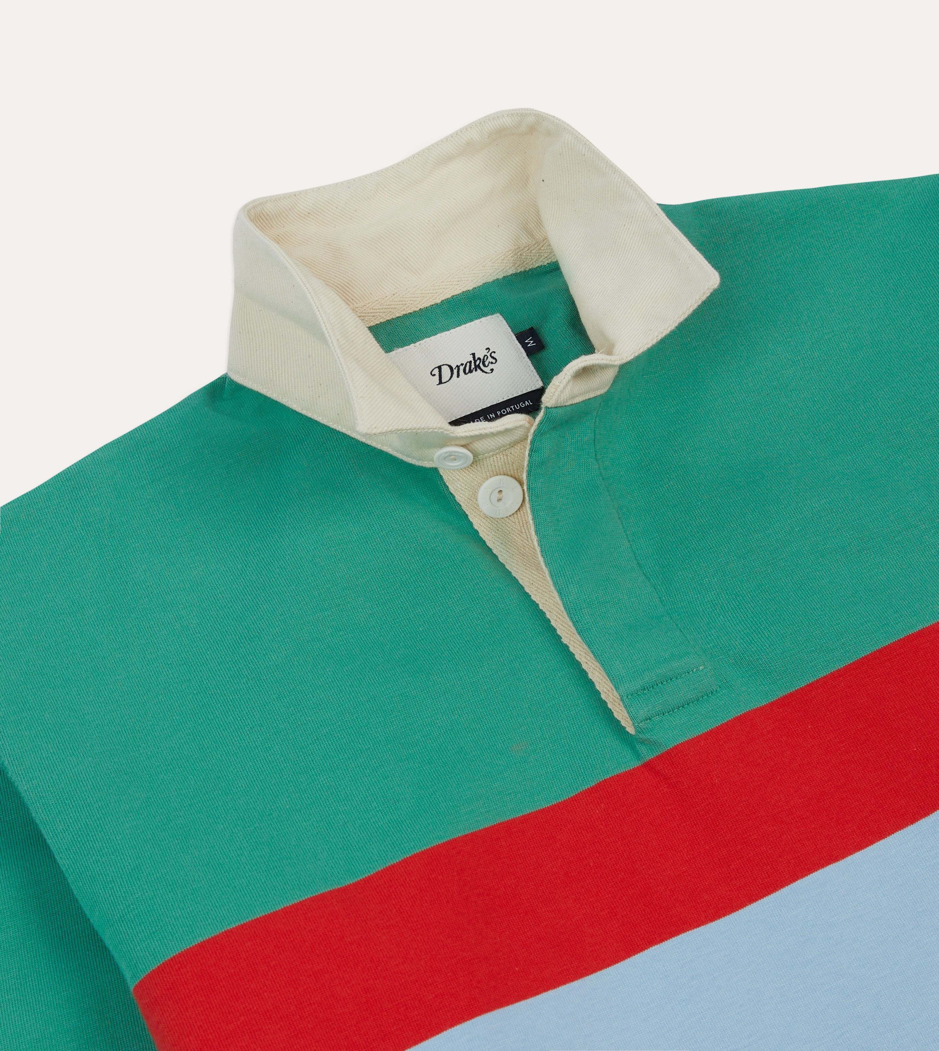 Embroidered Detail Lightweight Layers Green, Blue and Red Centre Stripe Cotton Rugby Shirt