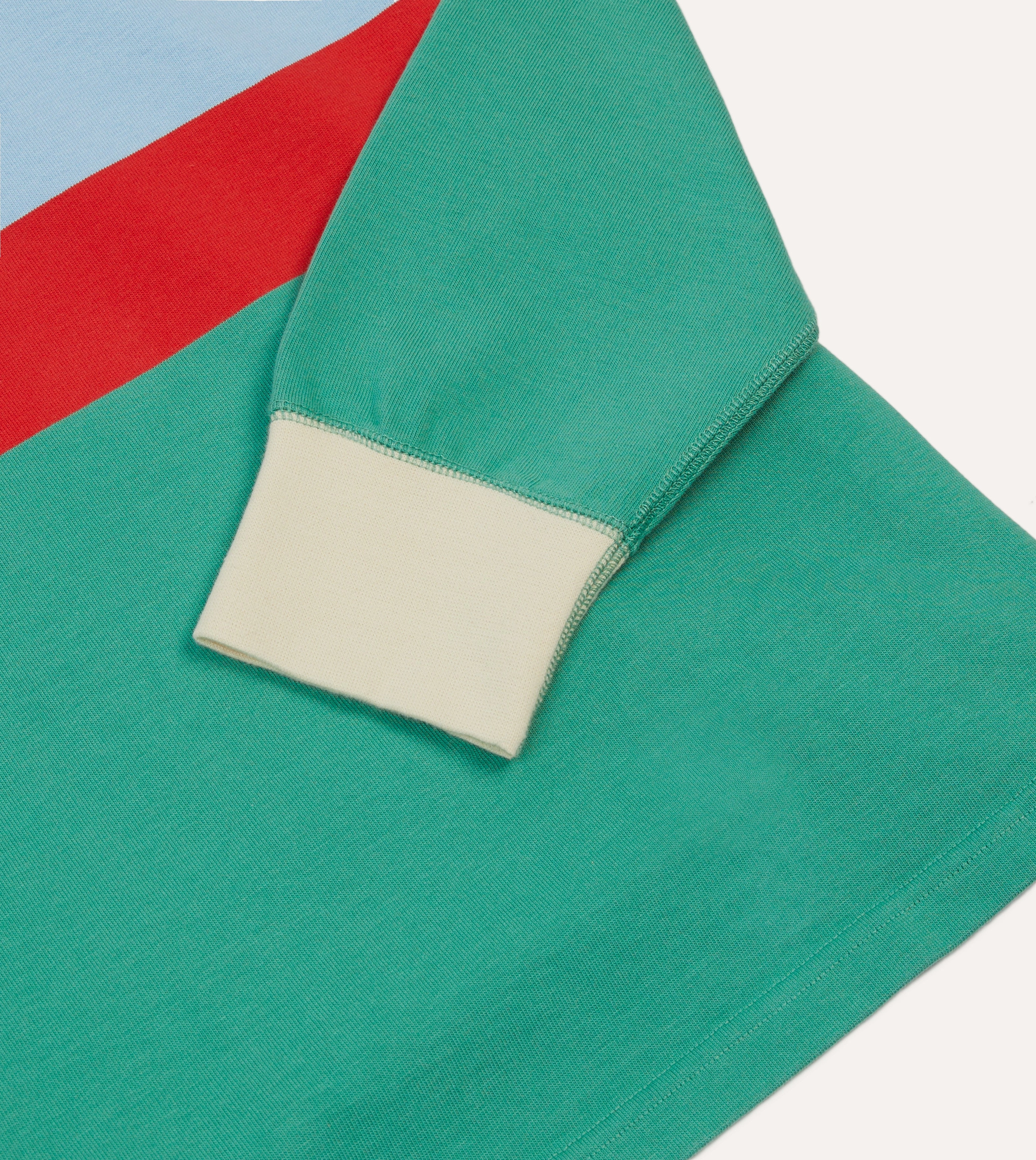 Minimalist Design Green, Blue and Red Centre Stripe Cotton Rugby Shirt