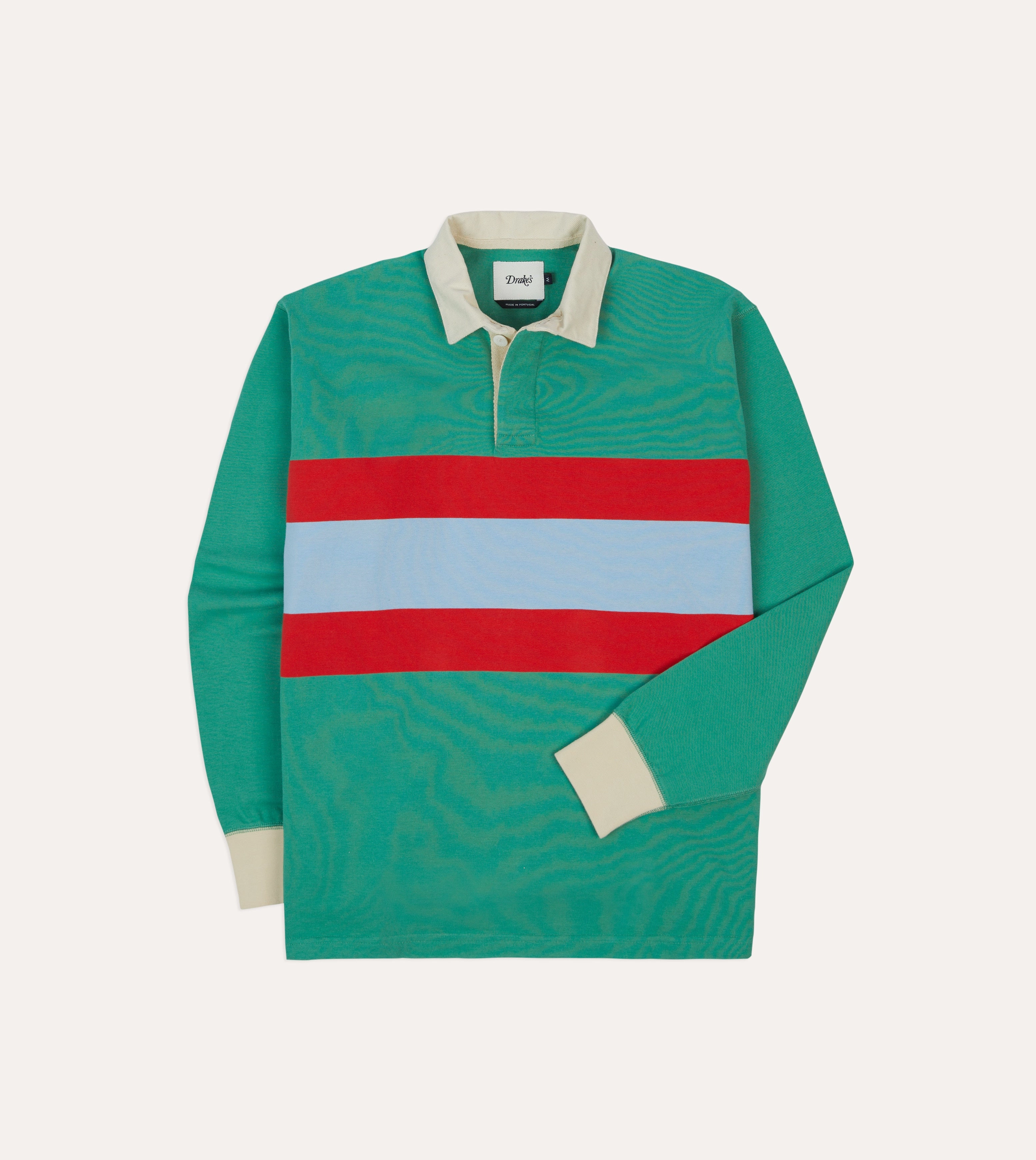 Lightweight Material Green, Blue and Red Centre Stripe Cotton Rugby Shirt