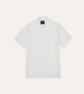Weekend Vibes White Cotton-Linen Short Sleeve Cuban Shirt