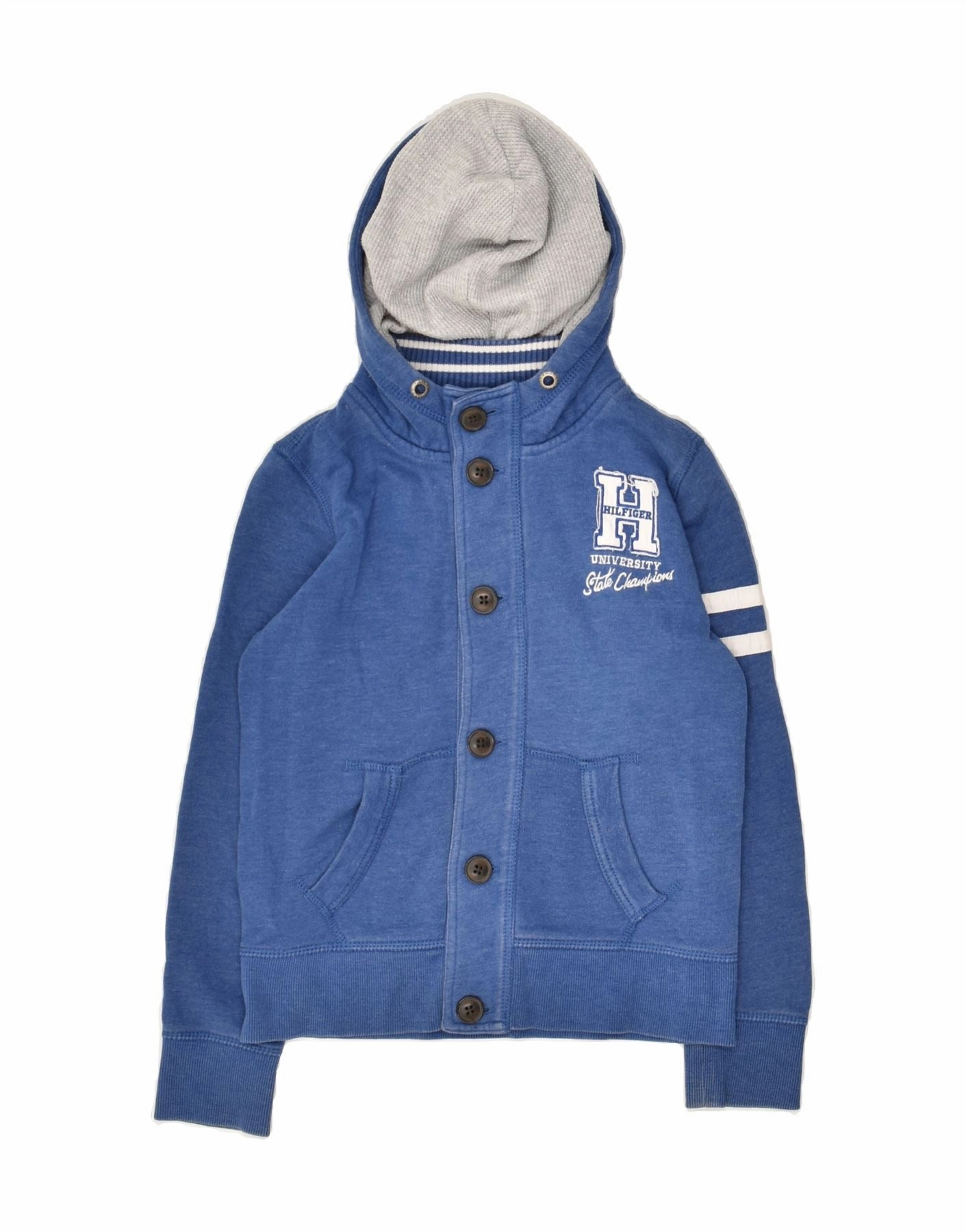 full-zip TOMMY HILFIGER Boys Hooded Varsity Jacket 7-8 Years Blue Cotton