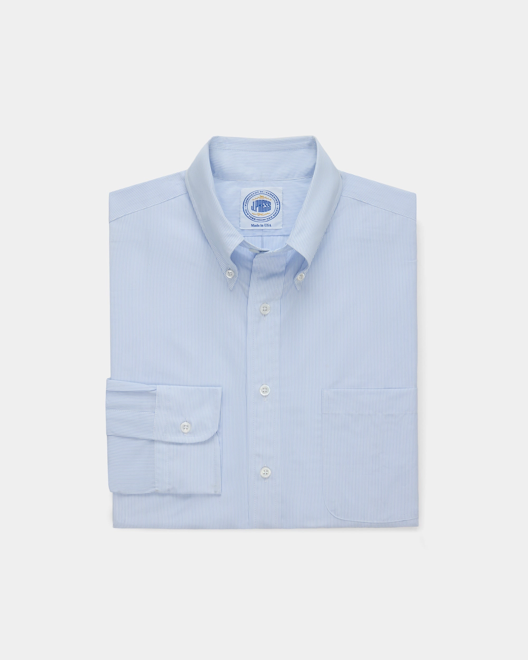 Made-in-USA Thomas Mason Blue Pinstripe Button Down Shirt - Regular Fit Matte Look