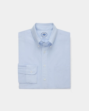 Structured Shoulder Support Streamlined Design Made-in-USA Thomas Mason Blue Pinstripe Button Down Shirt - Regular Fit