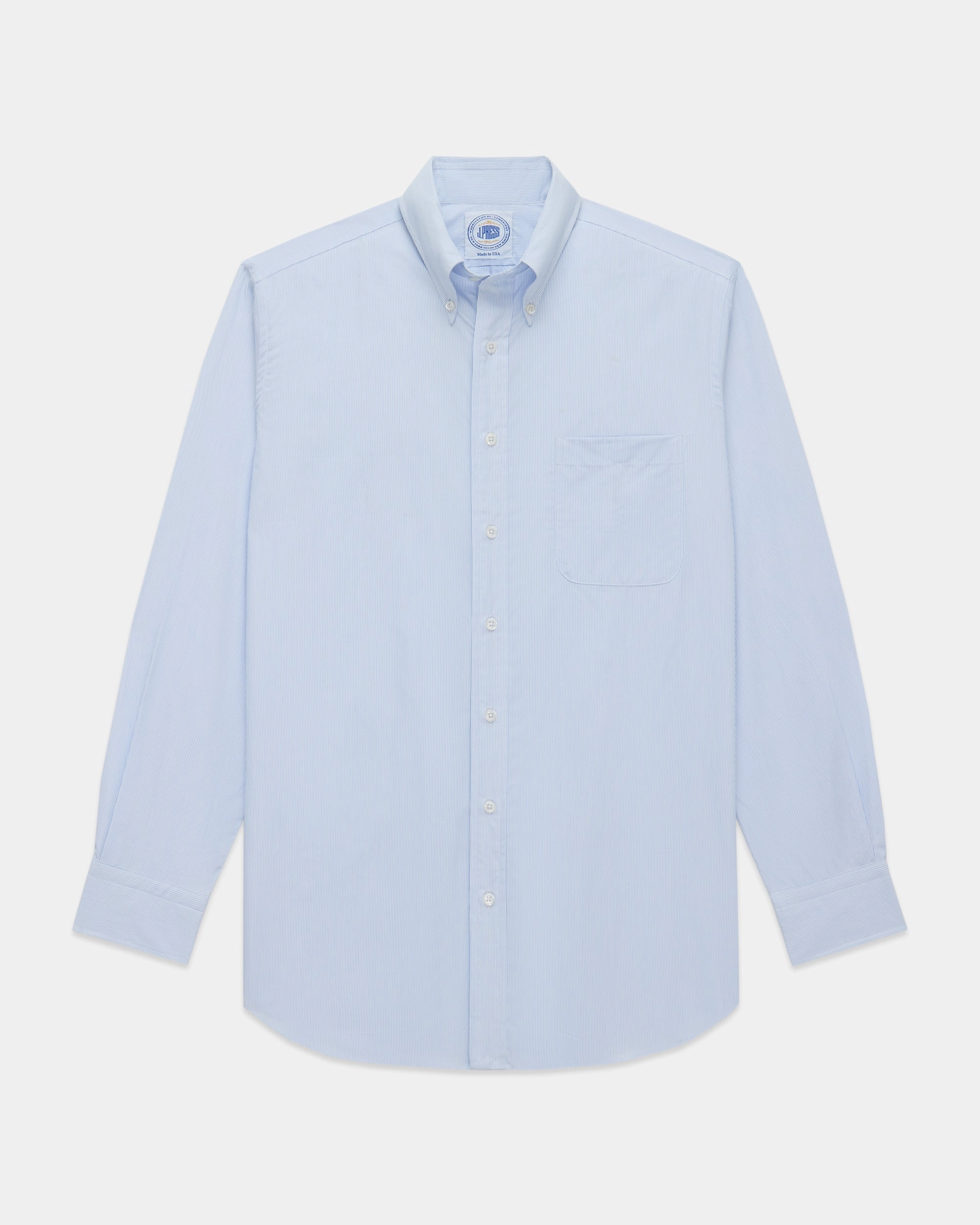 Stretch Fabric Made-in-USA Thomas Mason Blue Pinstripe Button Down Shirt - Regular Fit